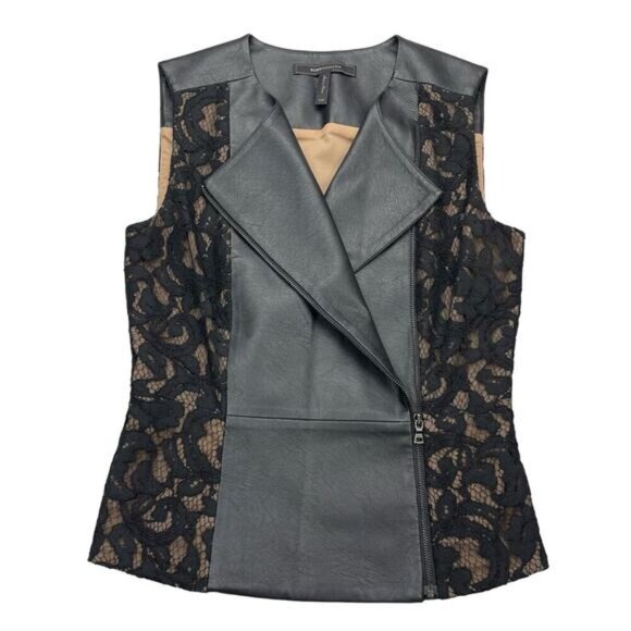 BCBGMAXAZRIA Becky Faux Leather Vest w/ Floral Lace Detail Sz XXS - Picture 4 of 5